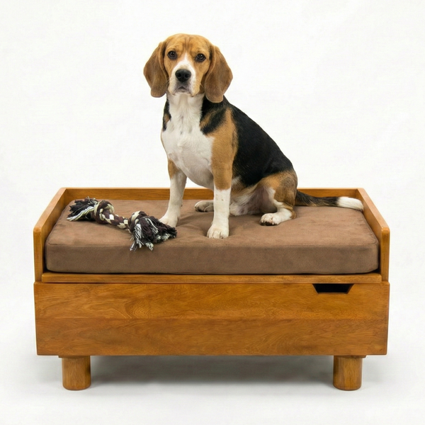 FurryLiving Hibachi Honey Bed with Storage for Dogs (Honey/Brown Cushion)