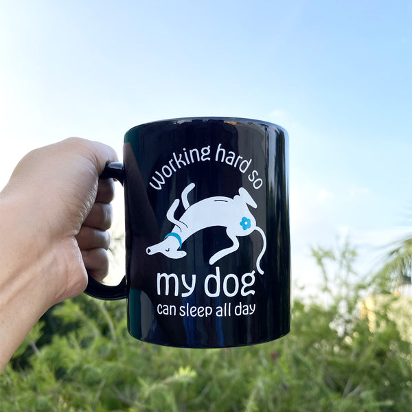 thePack Working Hard for My Dog Ceramic Coffee Mug (Black)