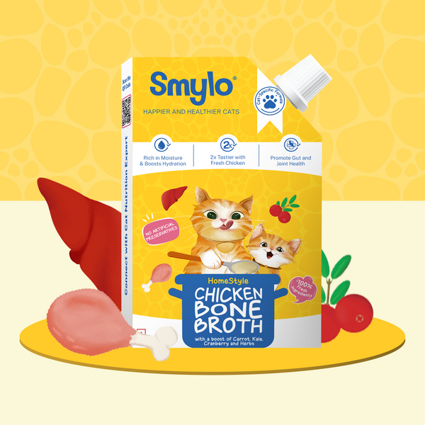 Smylo Hydration Rich Chicken with Carrot, Kale and Cranberry Bone Broth for Cats