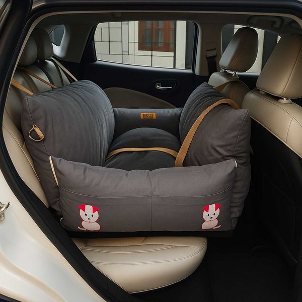 Petter World Car Travel Bed with Safety Leash for Dogs and Cats (Autumn Gray)