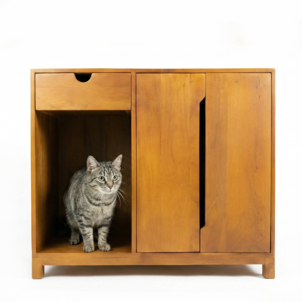 FurryLiving Paco Litter Cabinet for Cats (Honey) Cats-Furniture FurryLiving Dropship 36x19x30in
