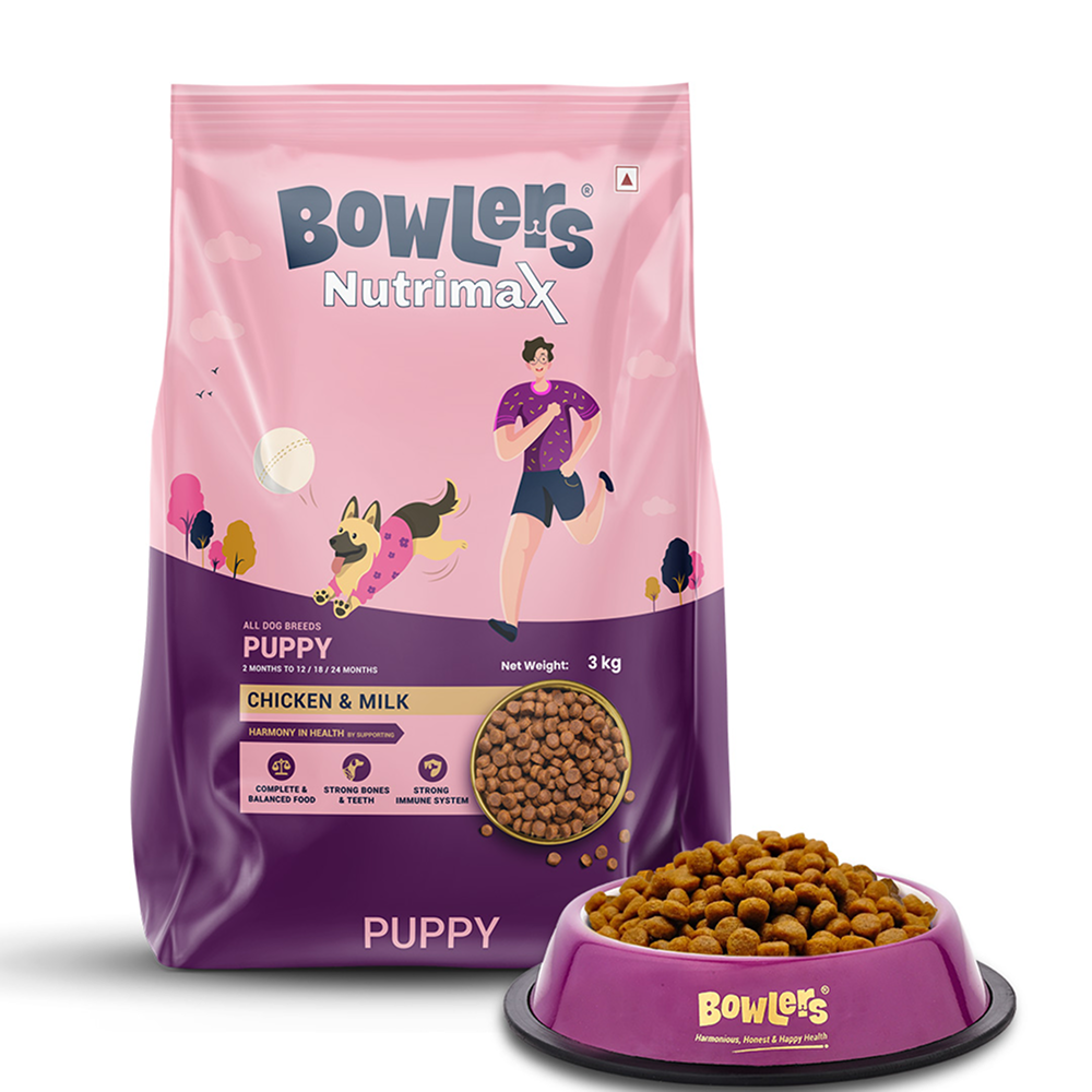 Bowlers Chicken & Milk Nutrimax Puppy Dog Dry Food and JerHigh Carrot Sticks Dog Treats Combo Exclusive Combo Exclusive Combo