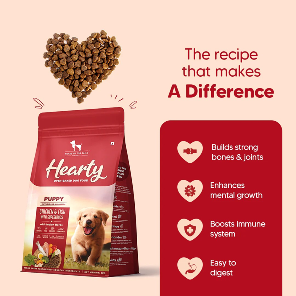 HUFT Hearty Oven Baked Chicken & Fish with Superfoods Puppy Dog Dry Food Dogs- Dry Food Heads Up for Tails