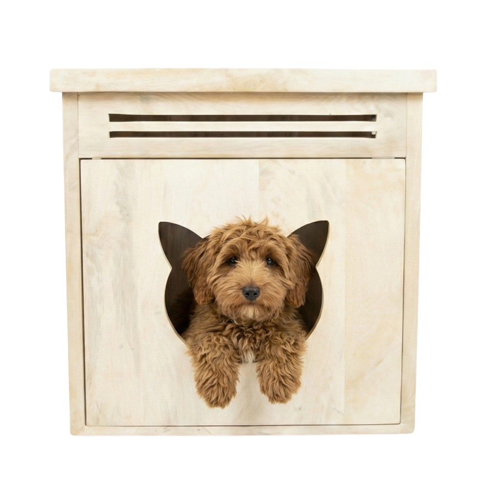 FurryLiving Meraki Cabinet with Cushion for Small Dogs and Cats (Oak/Brown Cushion) Both-Furniture FurryLiving Dropship 24x20x24in