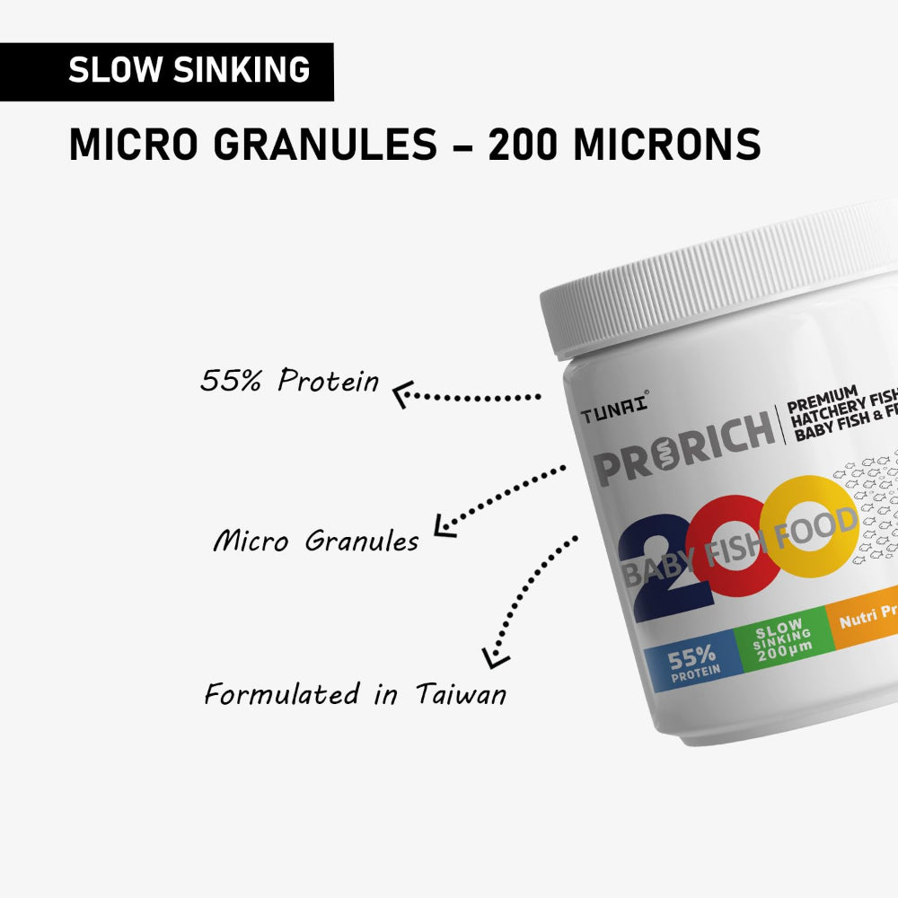 Tunai 55% Protien, 200 Micron Slow-Sinking Granules Seafood Flavour Dry Food for Fish Fish Tunai