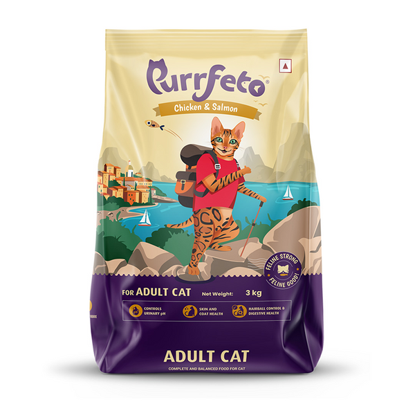 Purrfeto Chicken & Salmon Dry and Mackerel in Gravy Adult Cat Wet Food Combo