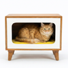 FurryLiving Telly Side Table with Cushion for Small Dogs and Cats (Honey/Yellow Cushion) Both-Furniture FurryLiving Dropship 20x12x16in