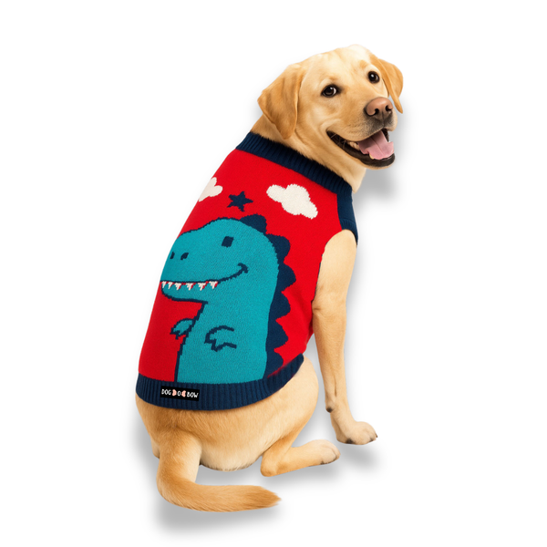 Dogobow Dino Sweater for Dogs and Cats (Red) (Get a Bow Free)