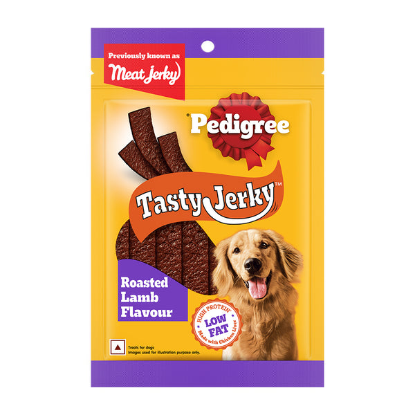 Pedigree Roasted Lamb Tasty Jerky Treat, Pet Vogue Dog-Shaped Plush Toy, & Trixie Hedgehog Ball Vinyl Toy Combo for Dogs