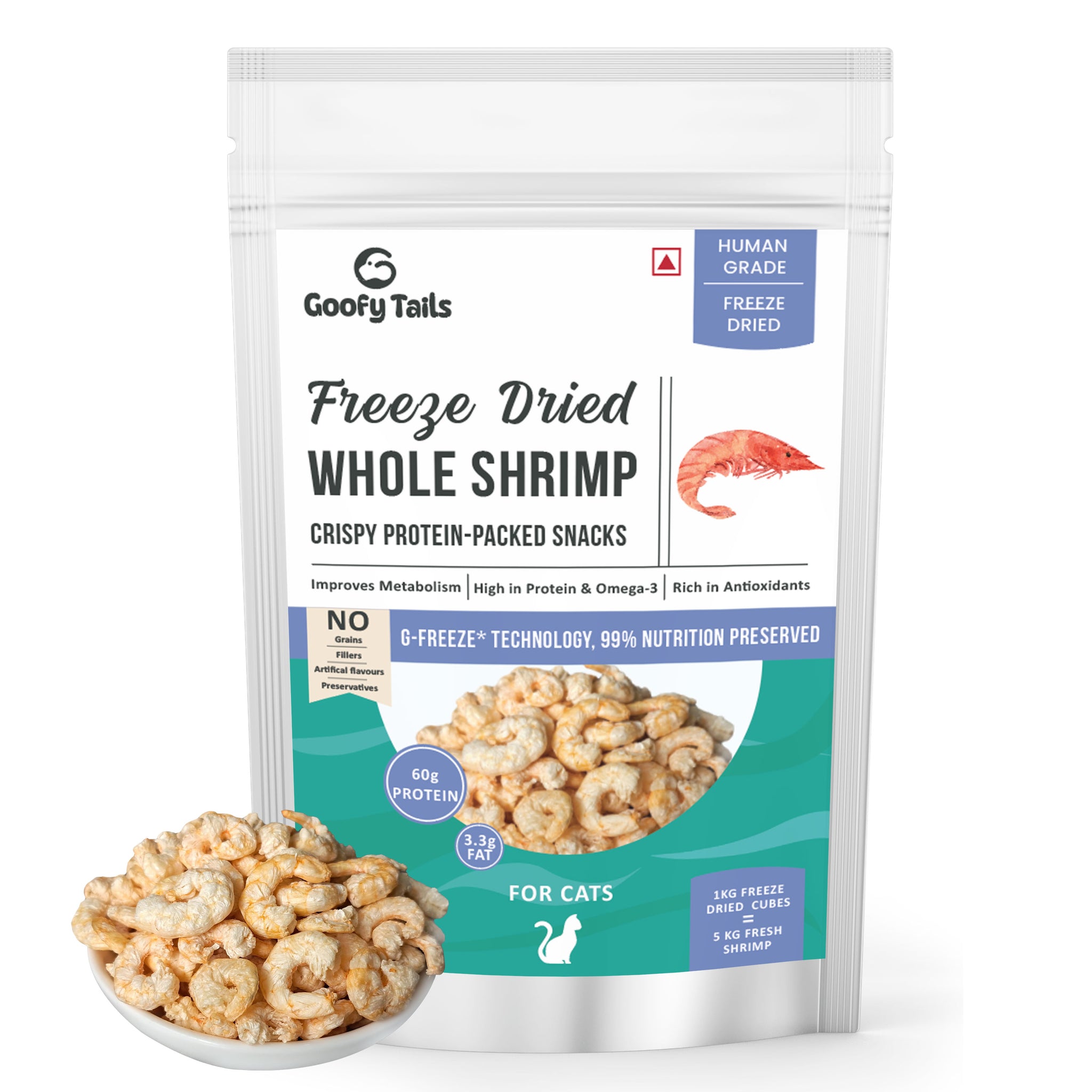 Goofy Tails Freeze Dried Shrimp Cat Treats Cats-Treats & Others Goofy Tails 30g