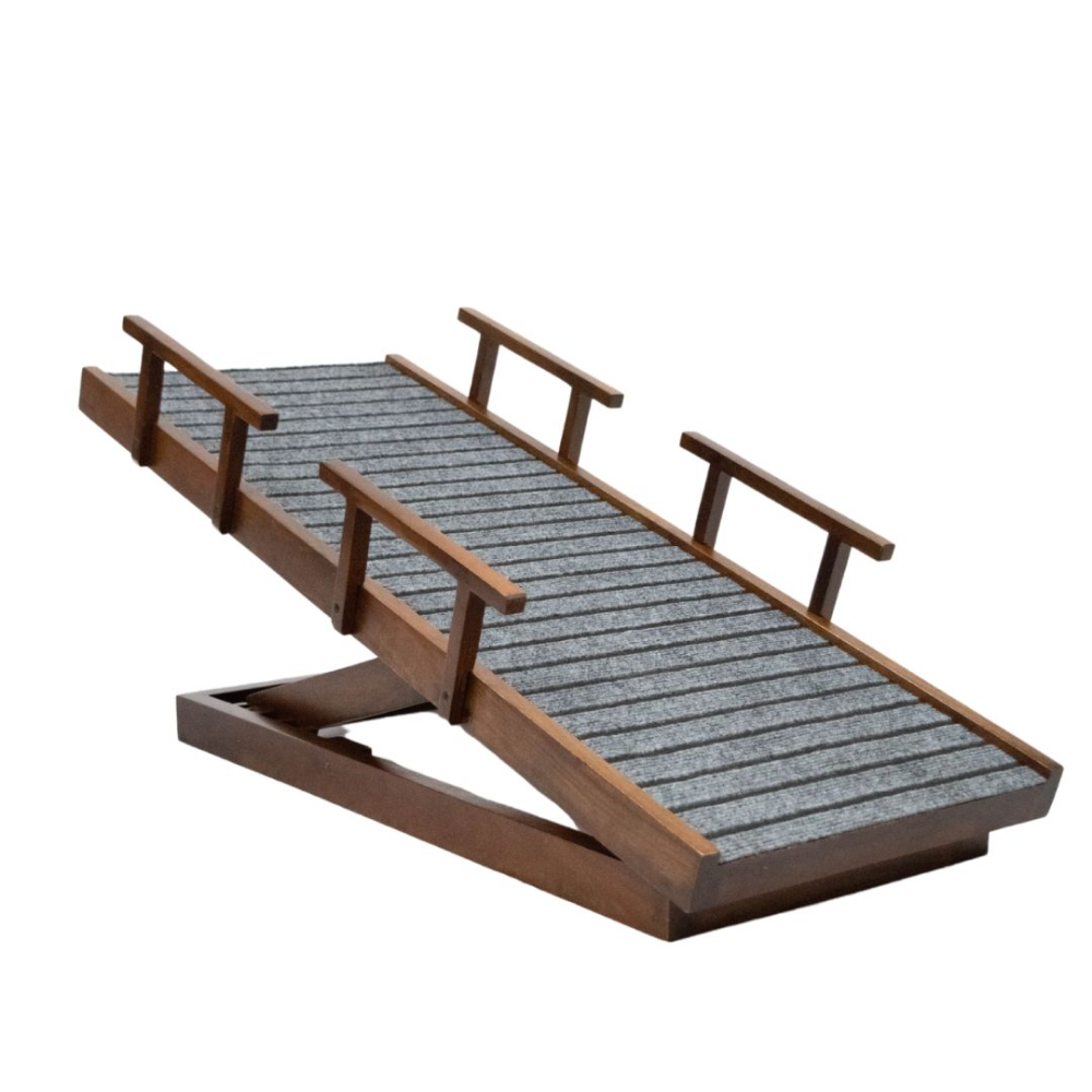 FurryLiving Wooden Ramp with Safety Rails for Dogs and Cats (Teak Brow ...