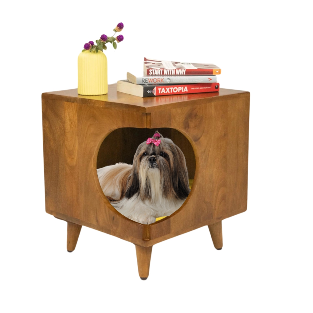FurryLiving Wally Side Table with Cushion for Small Dogs and Cats (Honey)