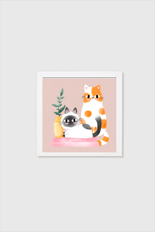 EverythingBoho Cat Sisters Framed Art (White)