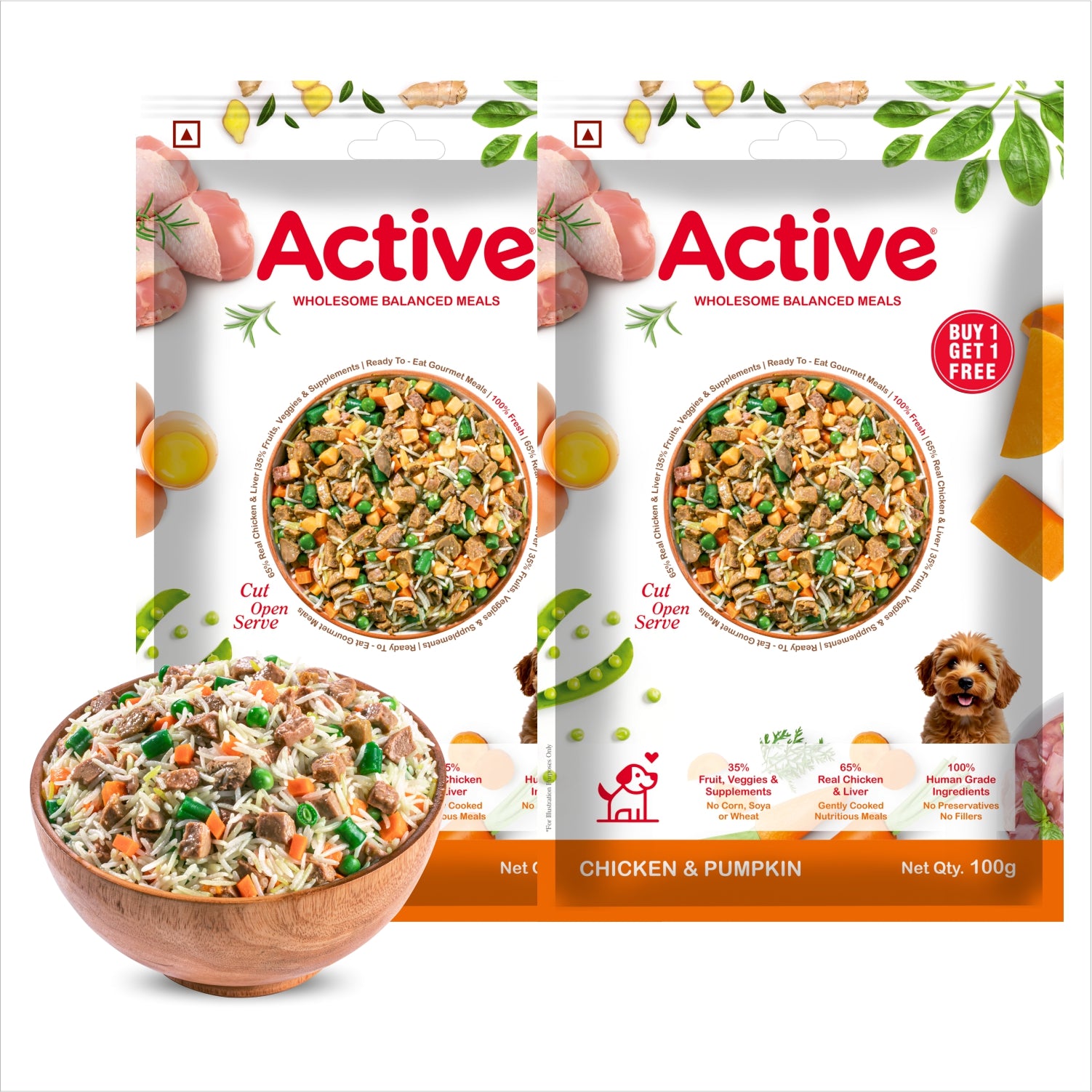 Active Chicken and Pumpkin Biryani Fresh Food For Dogs (Buy 1 Get 1) Dogs-Fresh Food Active