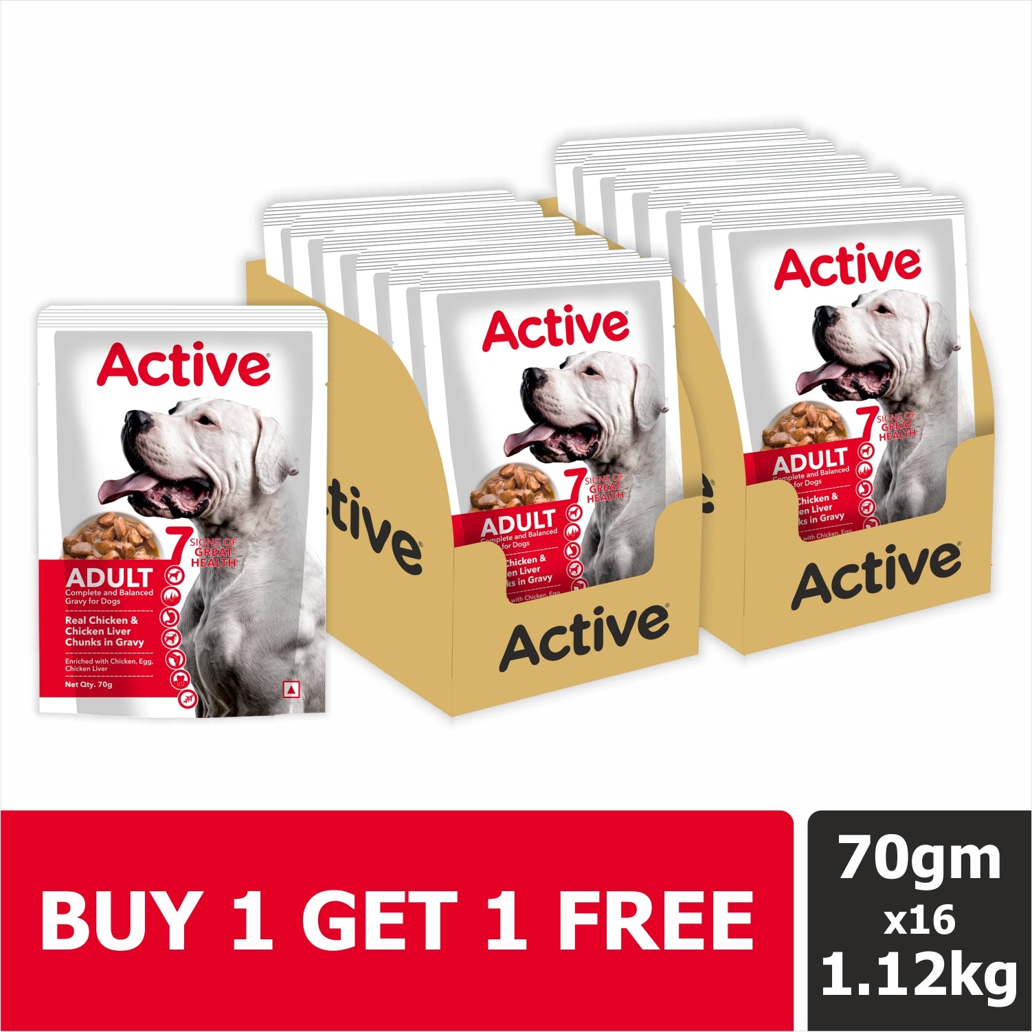 Active Real Chicken & Chicken Liver Chunks in Gravy Adult Dog Wet Food (Buy 1 Get 1) Dogs-Wet Food Active 560g+560g