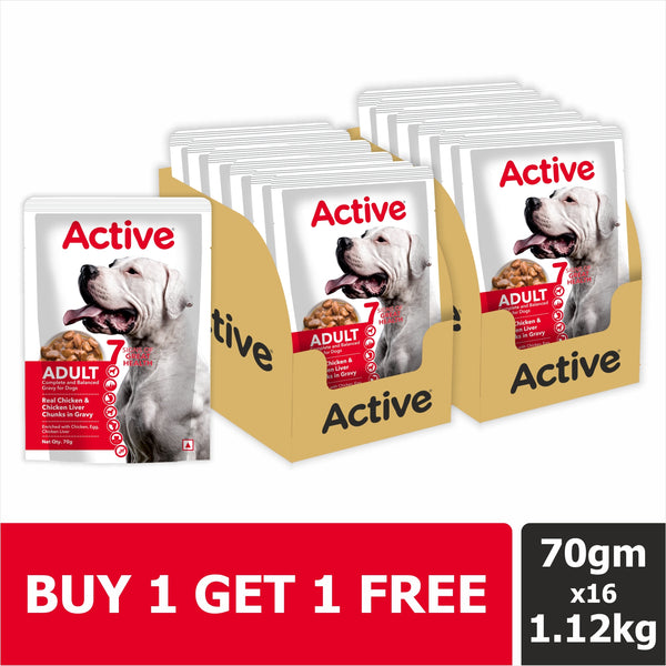 Active Real Chicken & Chicken Liver Chunks in Gravy Adult Dog Wet Food (Buy 1 Get 1)
