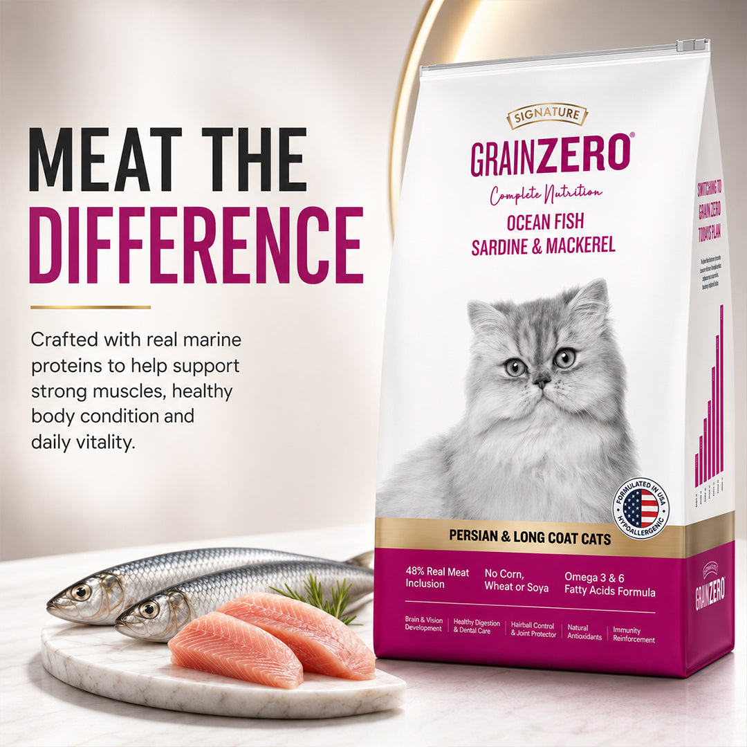 Signature Grain Zero Ocean Fish, Sardine and Mackerel Long Coat & Persian Adult Cat Dry Food Cats- Dry food Signature