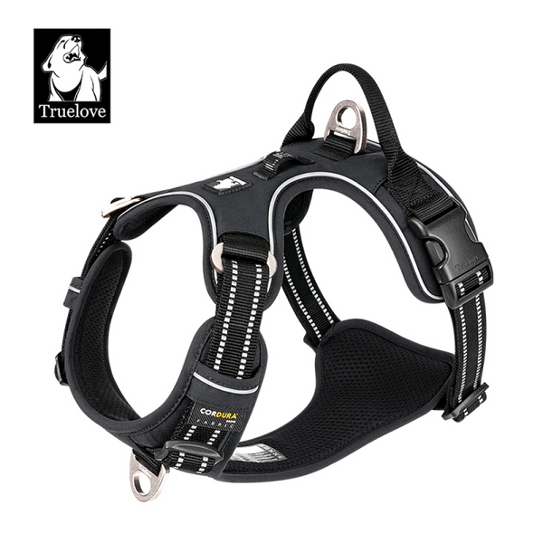 Truelove No Pull Cordura Harness with 3M Reflective Material for Dogs (Black)