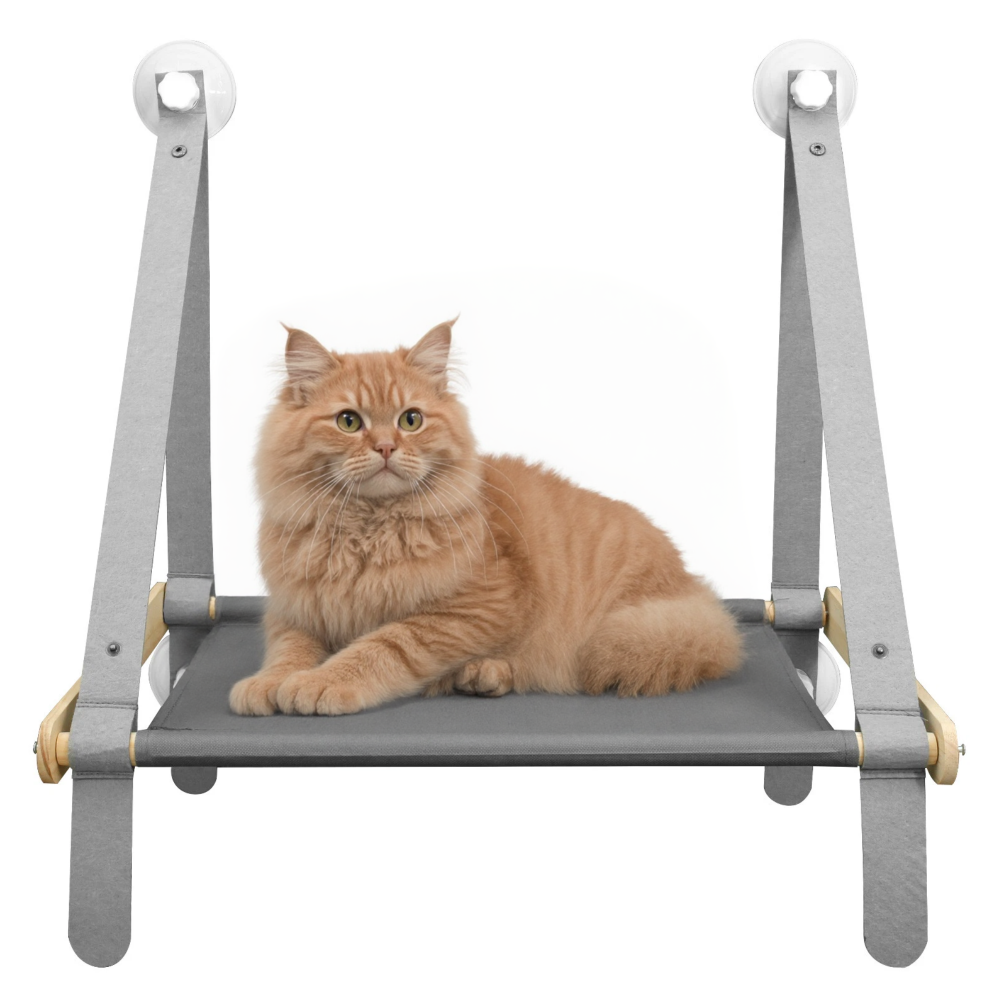 FurryLiving Mimi Window Perch & Hammock Foldable Hanging Bed with Suction Cup Mount for Cats (Oak/Grey) Cats-Furniture FurryLiving Dropship 57x37.5x61.5cm