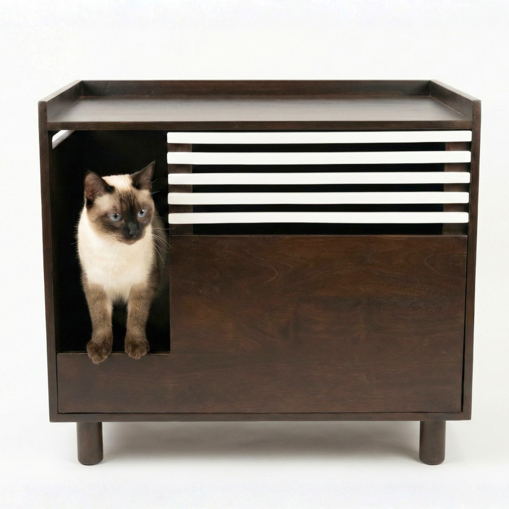 FurryLiving Lulu Litter Cabinet for Cats (Dark Brown) Cats-Furniture FurryLiving Dropship 32x19x29in