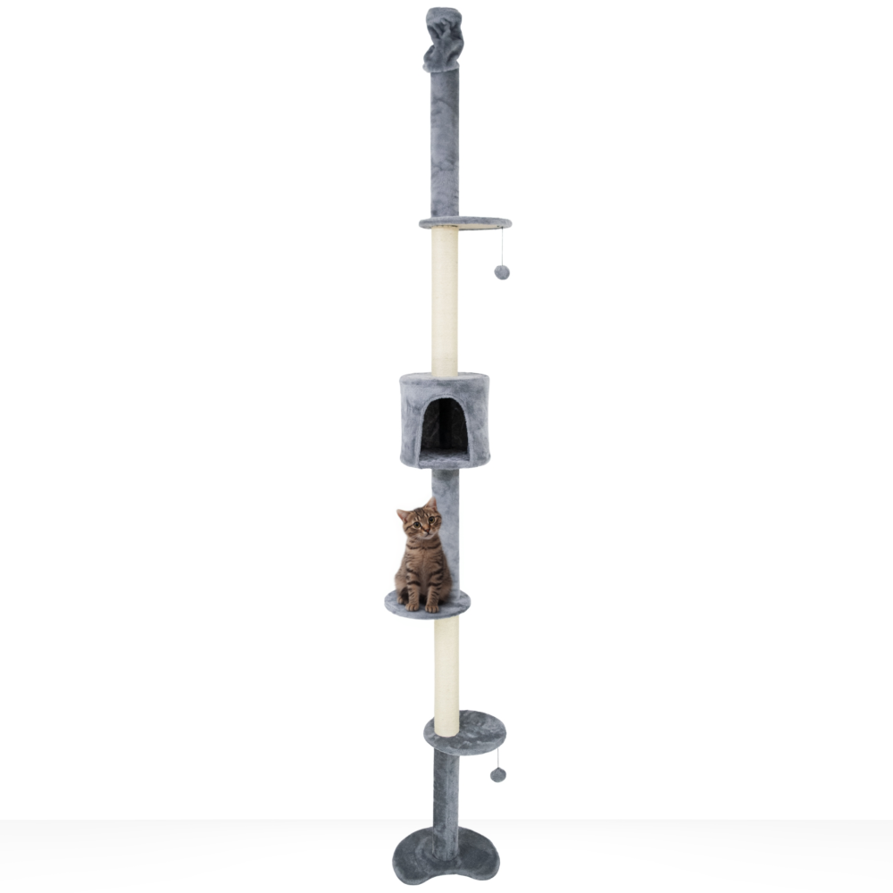 FurryLiving Sora Adjustable Floor to Ceiling with Scratching Posts, Condo and Hanging Toy Cat Tree Cats-Toys FurryLiving Dropship 33.5x33.5x80cm