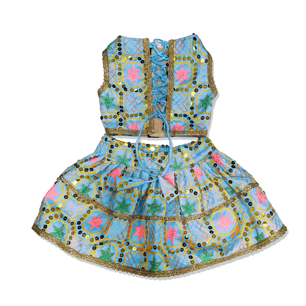 Pawsindia Traditional Desi Diva Lehenga Choli Set for Cats (Sky Blue)