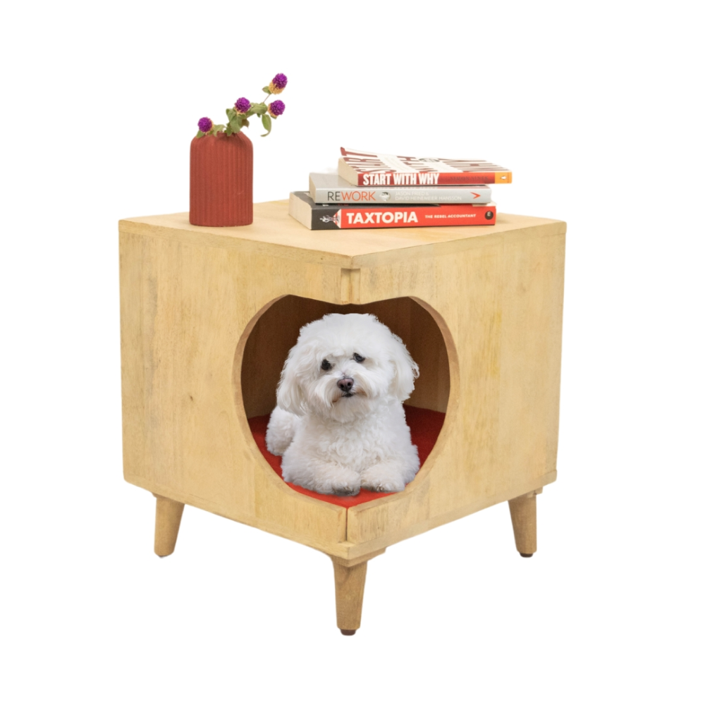 FurryLiving Wally Side Table with Cushion for Small Dogs and Cats (Oak ...