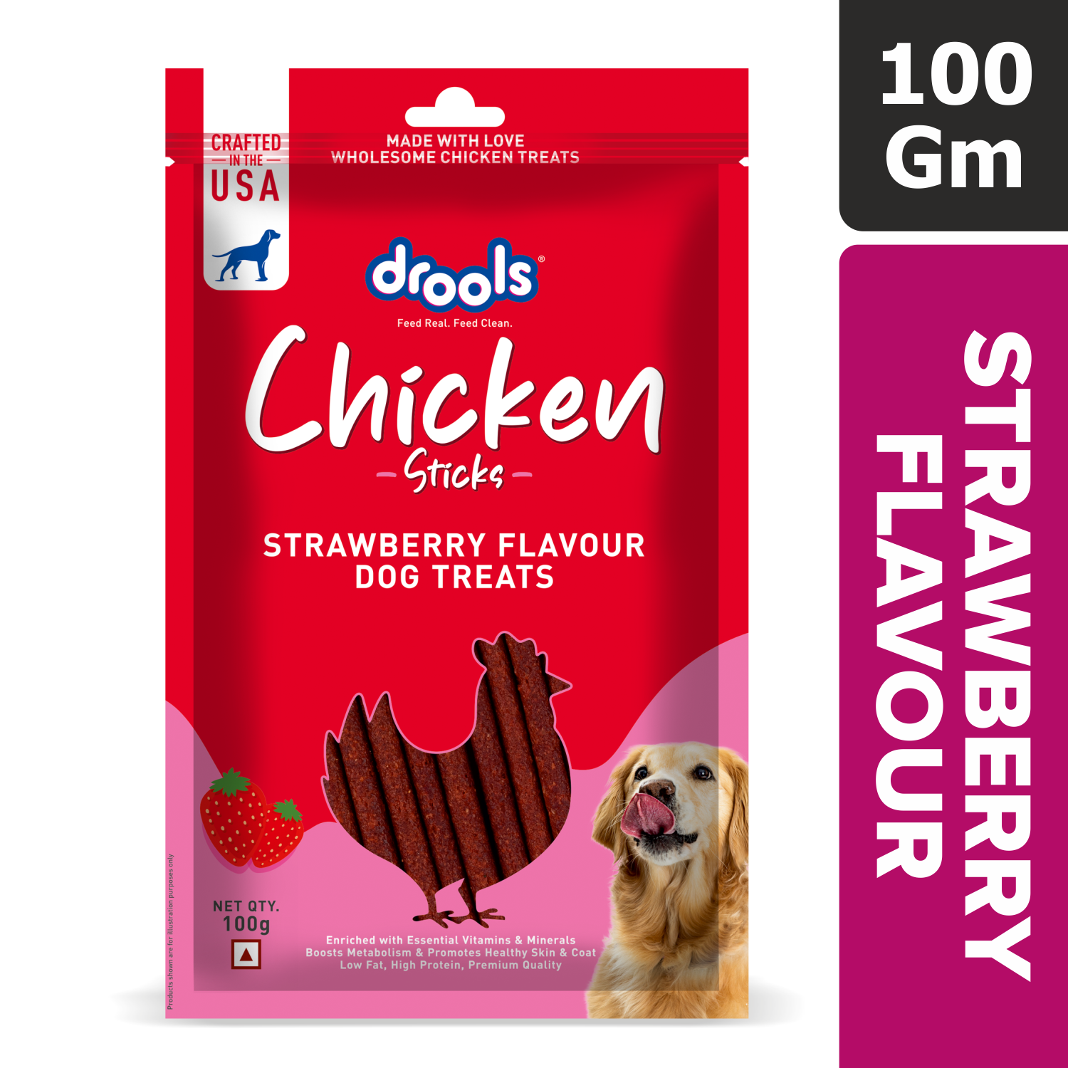 Drools Strawberry Flavour Chicken Sticks Treat for Dogs Dog Treats + Others Drools 100g