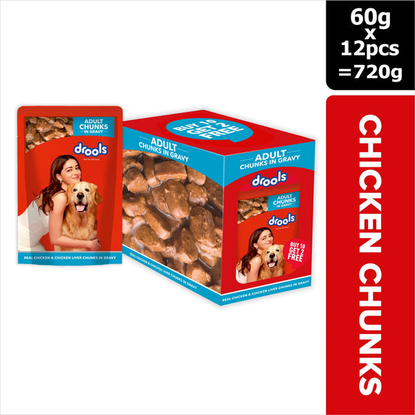 Drools Real Chicken & Chicken Liver Chunks in Gravy Adult Dog Wet Food (60g)