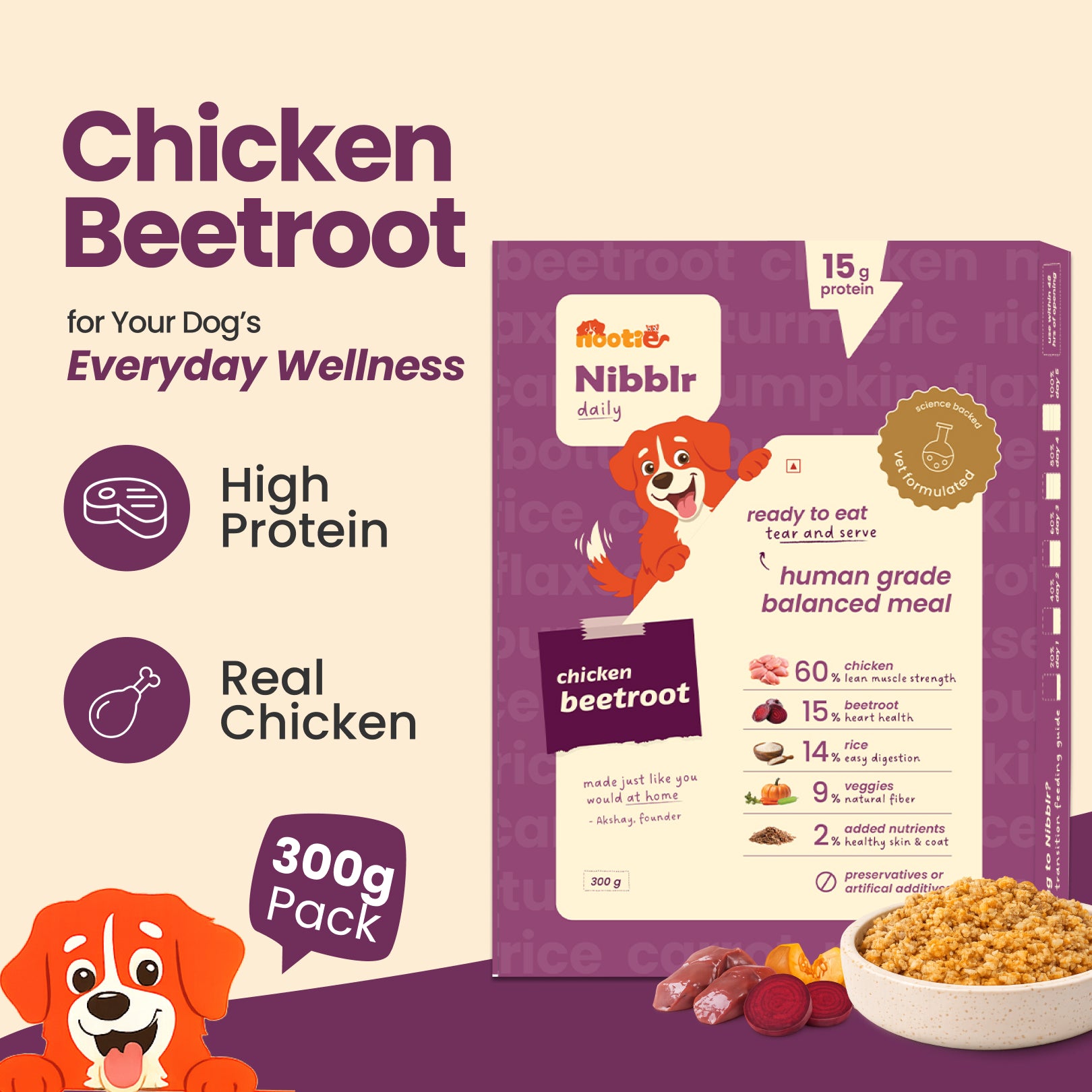 Nibblr By Nootie Wholesome Chicken Liver Beetroot & Rice Ready to Eat Meal Dog Wet Food Dogs-Fresh Food Nootie