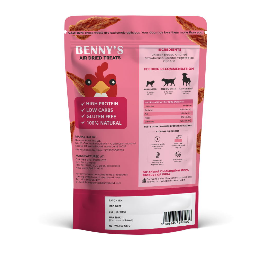 Bennys Bowl Chicken and Strawberry Jerky Dog Treats Dog Treats + Others Bennys Bowl