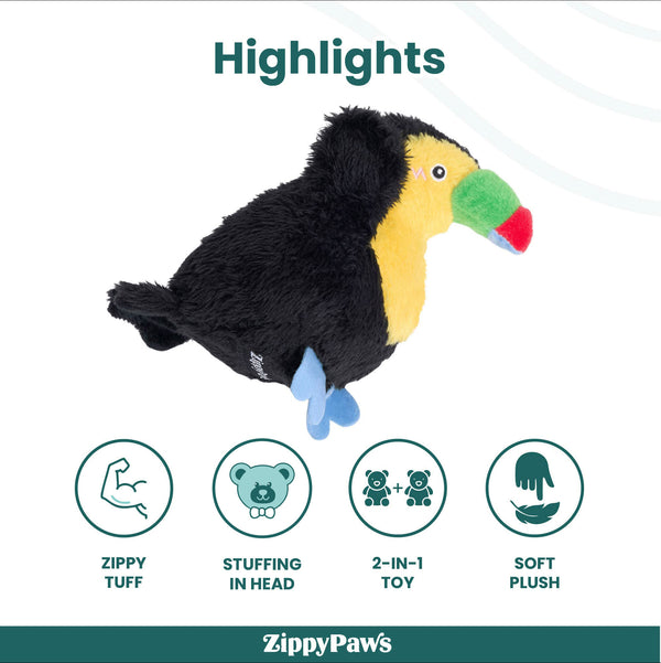 Zippy Paws ZippyTuff 2 in 1 Birdiez Toucan Plush Toy for Dogs
