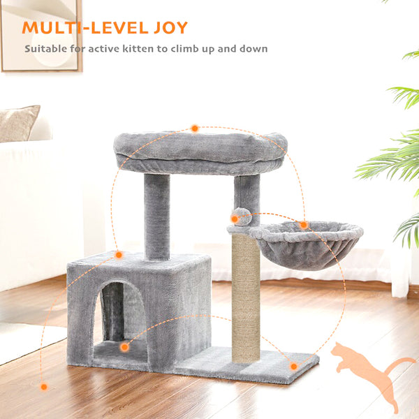Furrlovers Multilevel Activity Tower with Plush Hammock and Perch Seats for Cats (Grey)