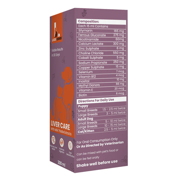 Lickicious Chicken Flavour Liver Care Syrup for Liver Support & Liver Detox for Dogs & Cats