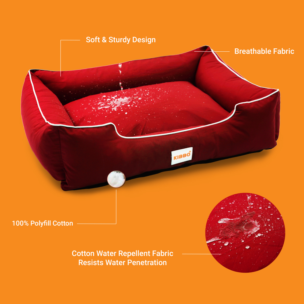 Kibbo Pet Bed with Chew Proof and Water Repellent Fabric For Dogs and Cats (Maroon)