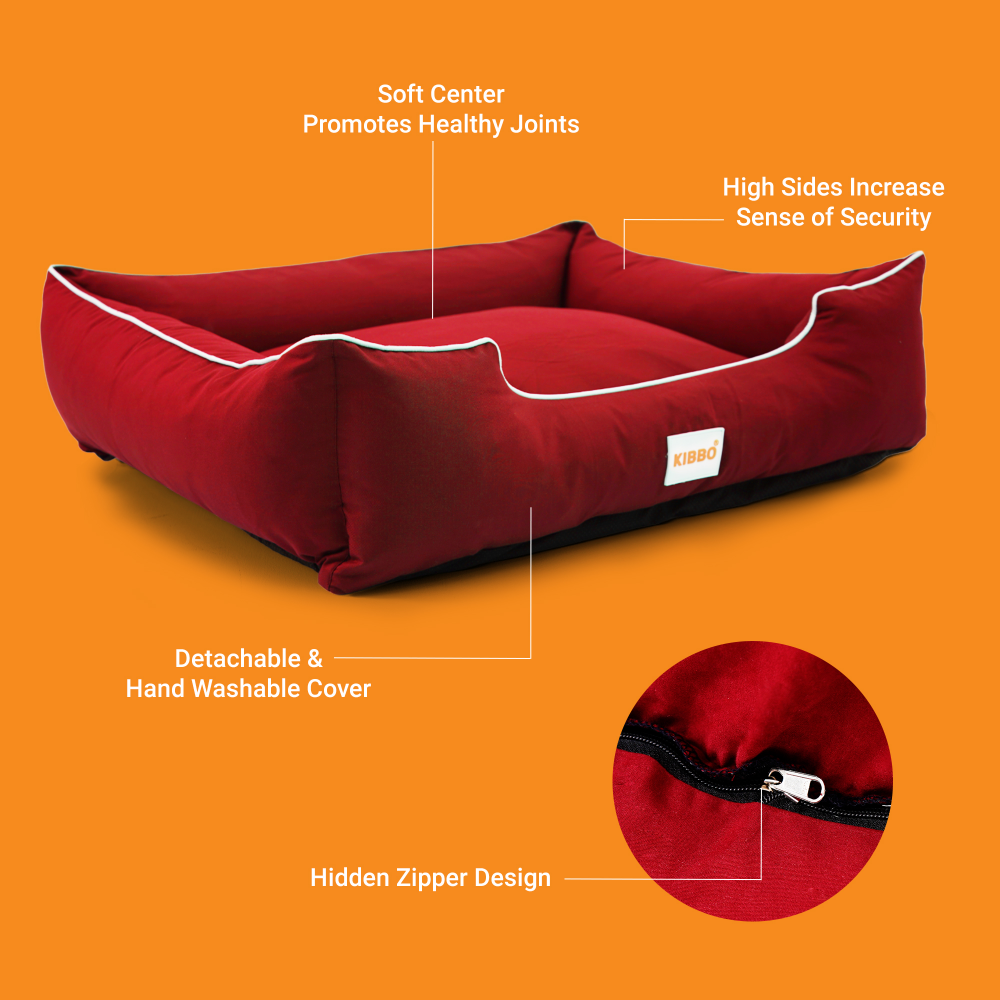 Kibbo Pet Bed with Chew Proof and Water Repellent Fabric For Dogs and Cats (Maroon)