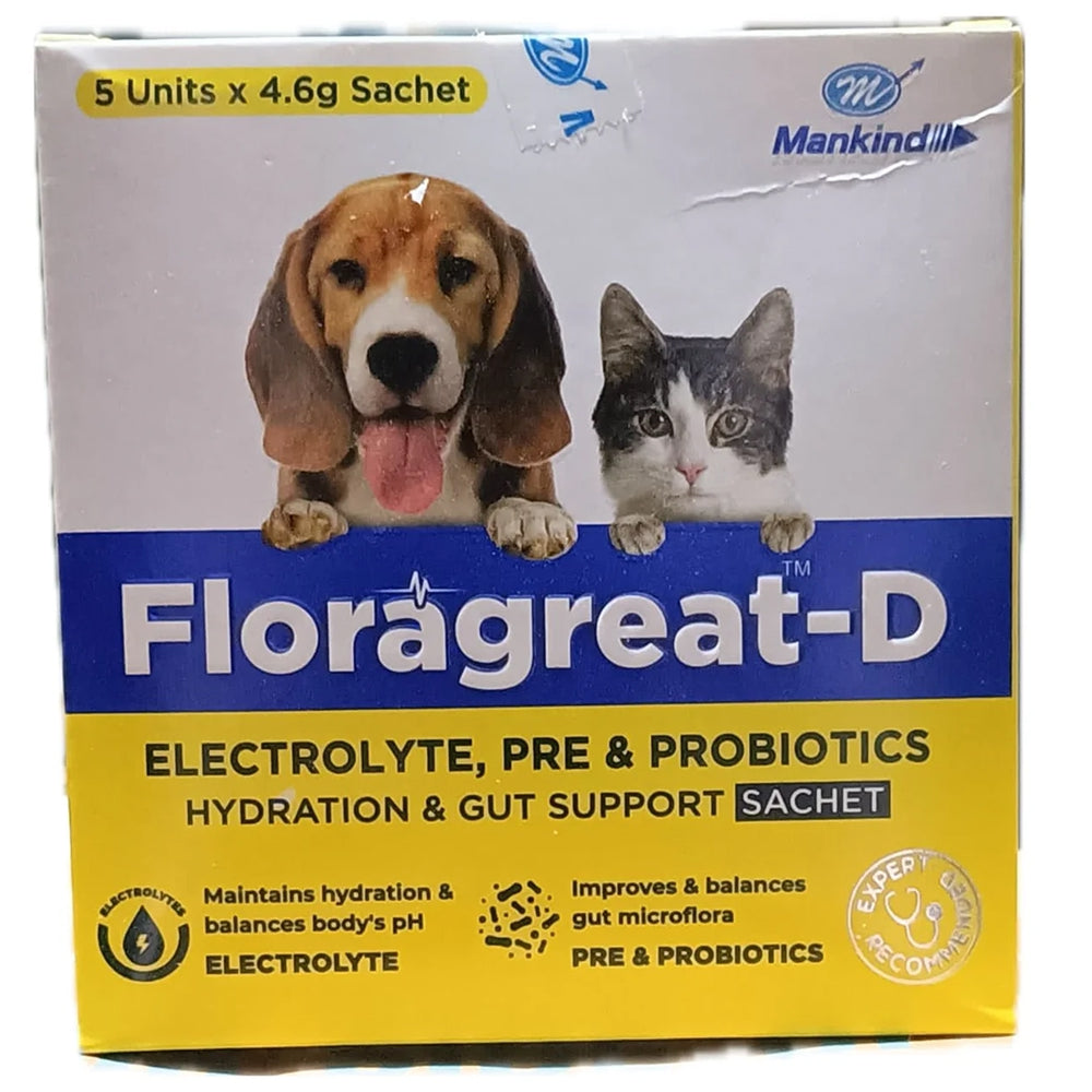 Mankind Floragreat D Probiotic & Electrolyte Supplements for Dogs and Cats Both-Pharmacy Mankind Pharmacy 5 Sachet x 4.6g