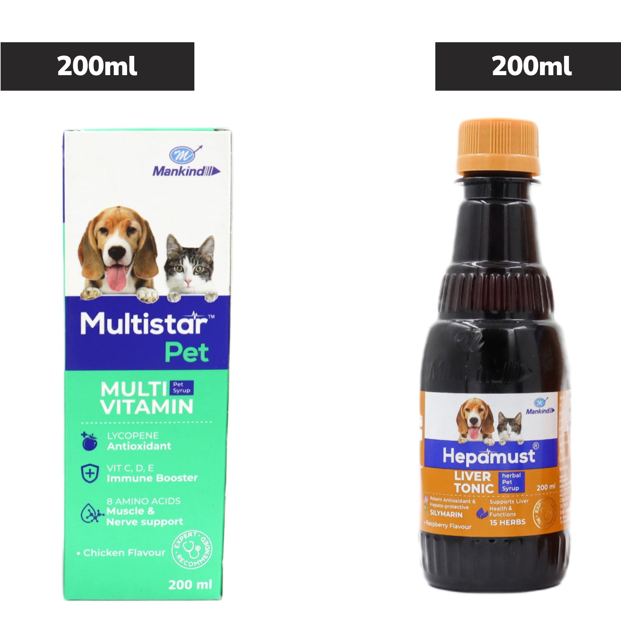 Mankind Multistar Pet Syrup 200ml and Hepamust Liver Tonic 200ml for Dogs & Cats Combo Both-Pharmacy Exclusive Combo 200ml + 200ml