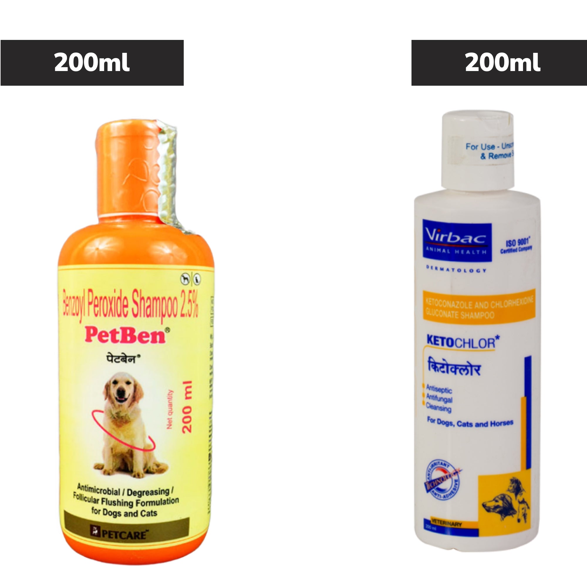 Petcare Petben Benzoyl Peroxide Shampoo 200ml and Virbac Ketochlor Shampoo 200ml for Dogs & Cats Combo Both-Pharmacy Exclusive Combo