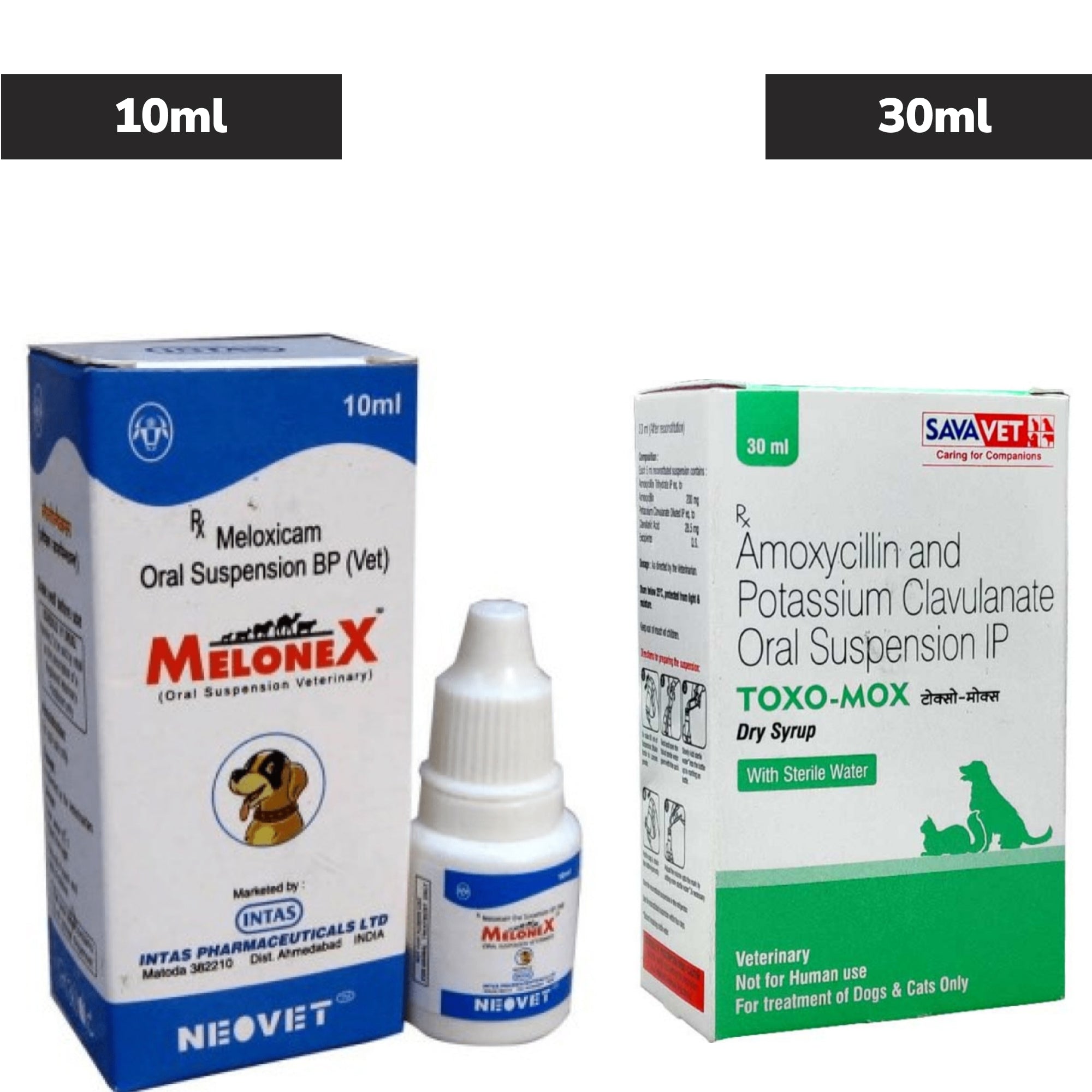 Savavet Toxo Mox Dry Syrup 30ml and Intas Melonex Oral Suspension 10ml for Dogs Combo Both-Pharmacy Exclusive Combo 30mL + 10mL