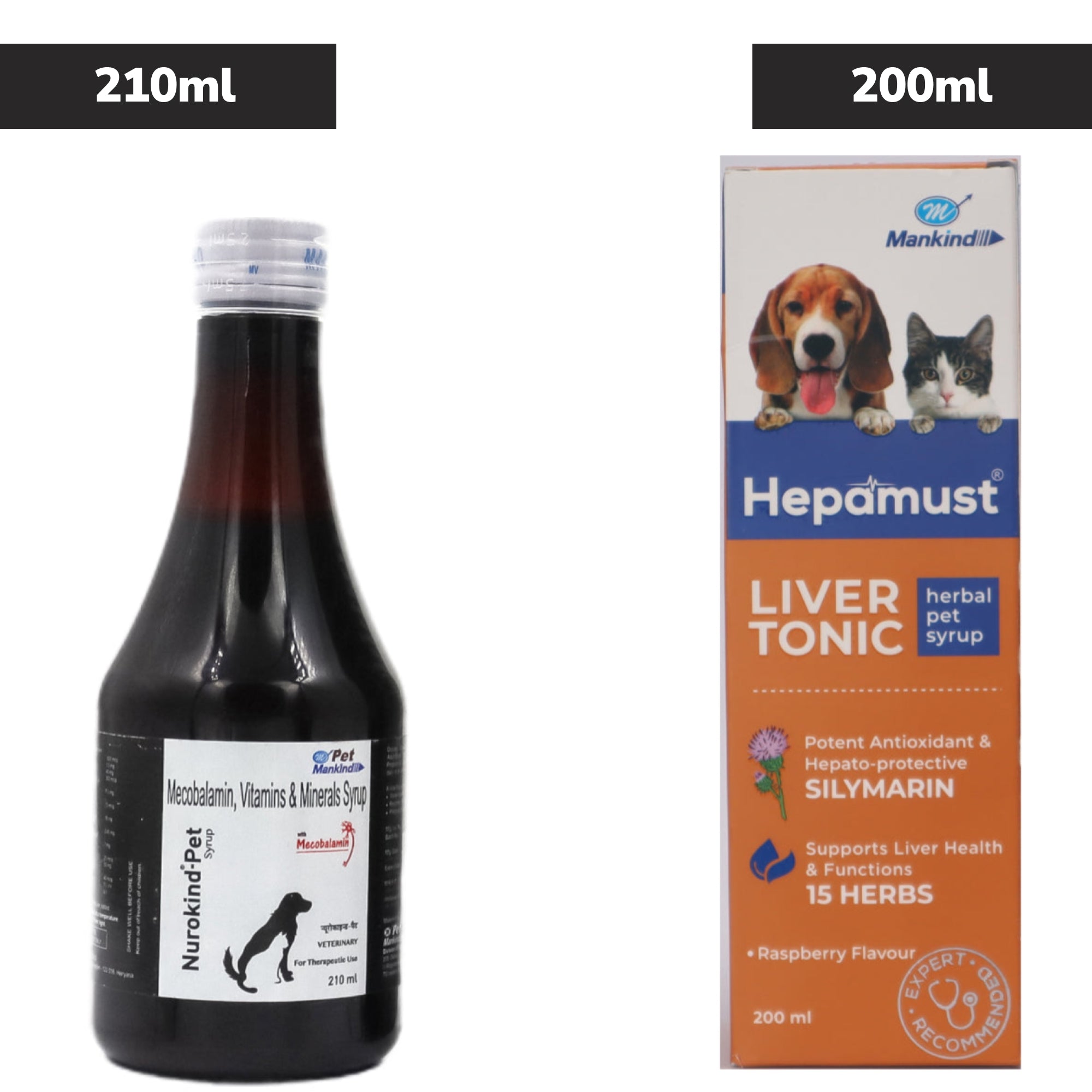 Mankind Nurokind Pet Syrup Multi Vitamin Supplement (210ml) and Hepamust Liver Tonic Appetite Booster (200ml) for Dogs and Cats Combo Both-Pharmacy Exclusive Combo 210ml+200ml