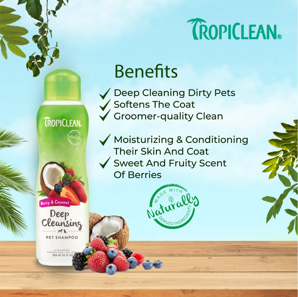 Tropiclean Berry and Coconut Deep Cleaning Shampoo for Dogs and Cats