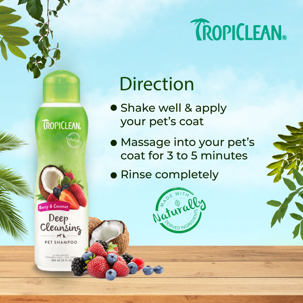 Tropiclean Berry and Coconut Deep Cleaning Shampoo for Dogs and Cats