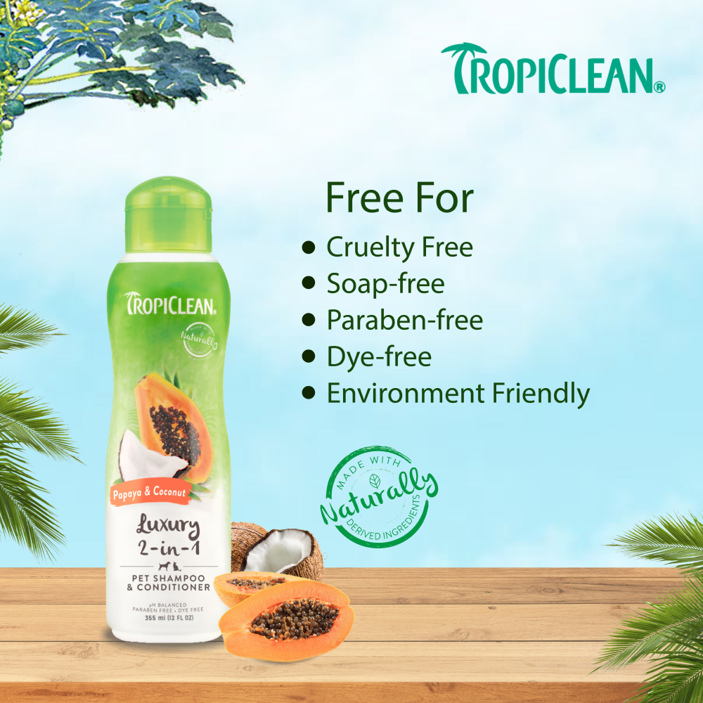 Tropiclean Papaya & Coconut 2 in 1 Shampoo & Conditioner for Dogs and Cats