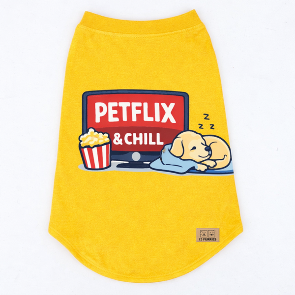 15 Furries Petflix and Chill Sleeveless Cotton T shirt for Dogs (Yellow)