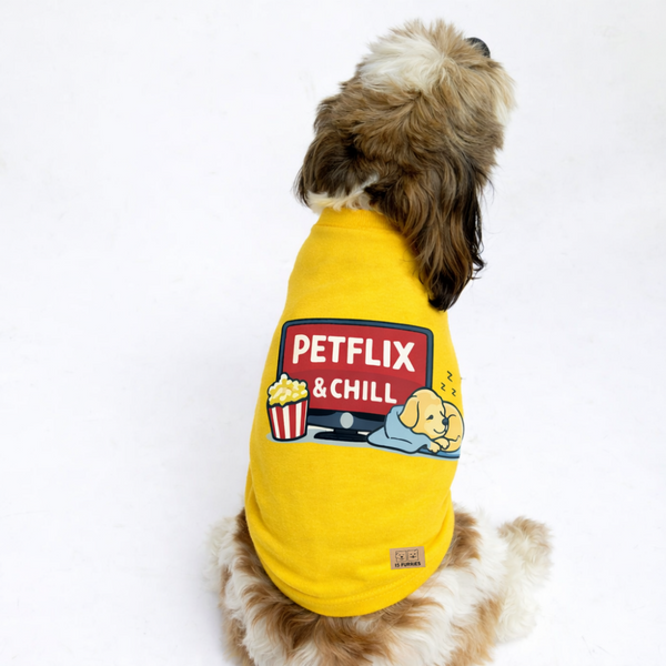 15 Furries Petflix and Chill Sleeveless Cotton T shirt for Dogs (Yellow)