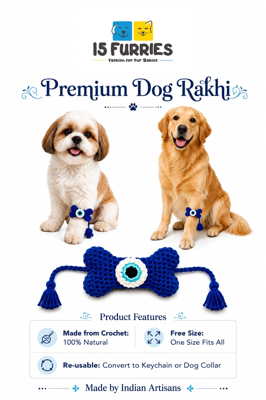 Raksha Bandhan Evil Eye Bone Rakhi for Dogs & Cats by 15 Furries Both-Clothing & Accessories 15 Furries Dropship