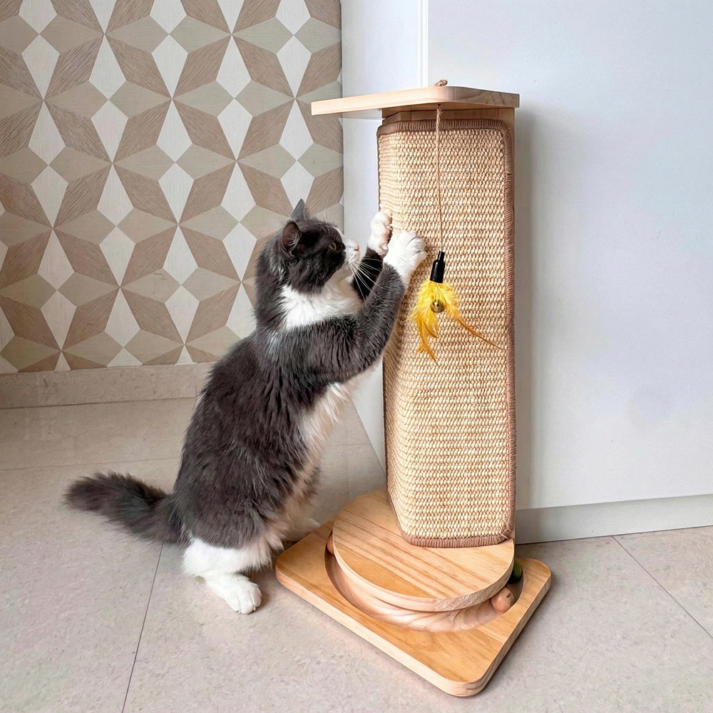 FurryLiving Cat Wall Scratcher Plus Space Saving Design for Wall Corners with Toys (Oak) Cats-Toys FurryLiving Dropship
