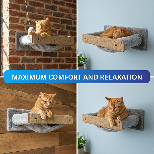 Furrlovers Wall Mounted Perch with Scratching Post & Plush Cushion for Cats (Grey)