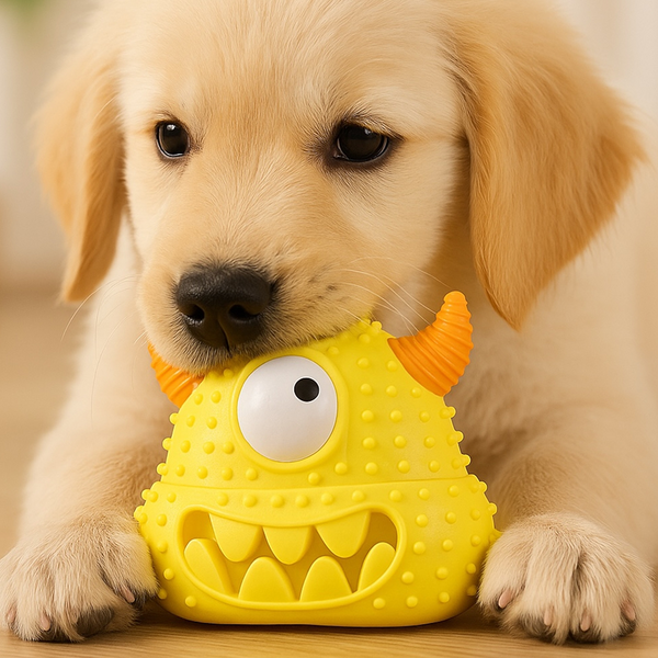 Talking Dog Club Monster Head Tough Rubber Chew Toy for Dogs (Yellow)